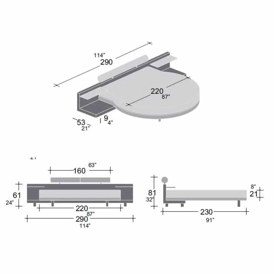Rund dubbelsäng täckt i Made in Italy Design Ecoleather - Vesio Viadurini