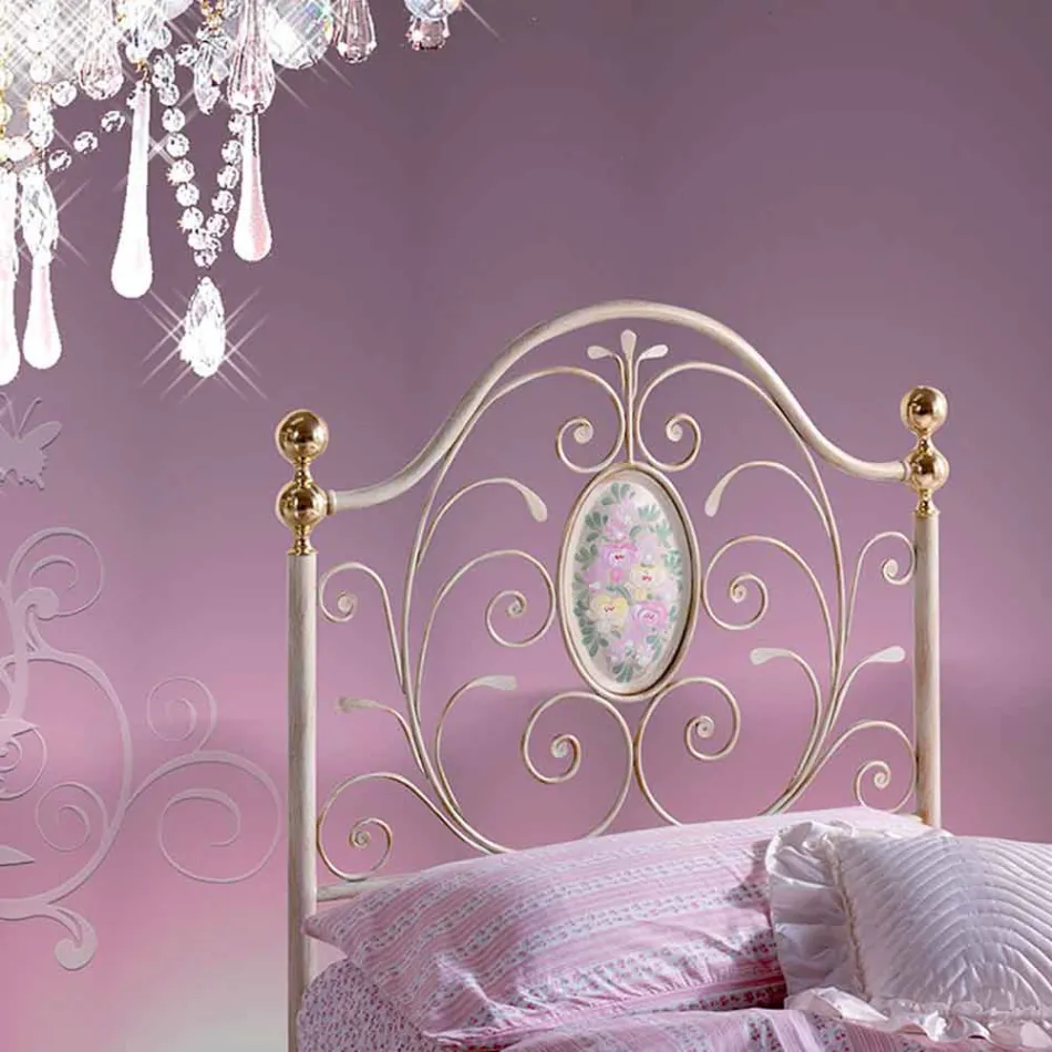 En säng och en halv Square smidesjärn Turquoise Viadurini