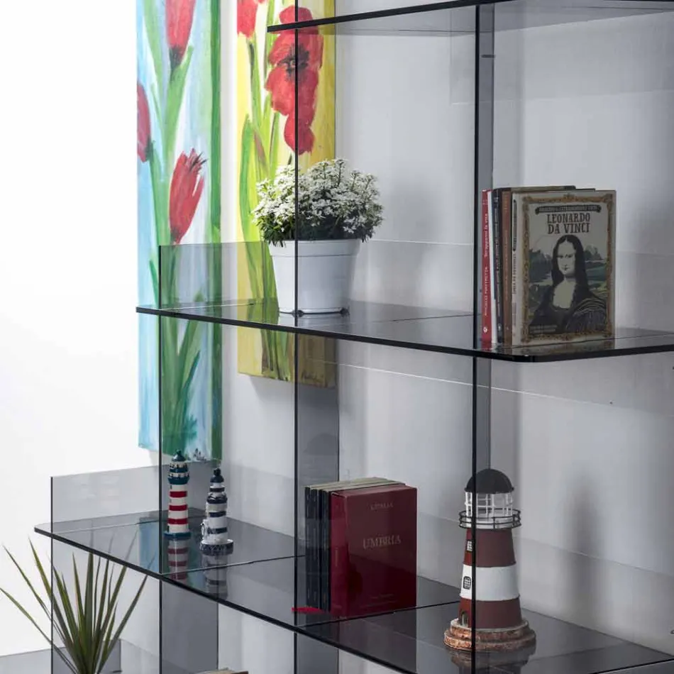 Bokhyllor rökt Sfera3 W180 x H180 x D30 cm, tillverkad i Italien Viadurini