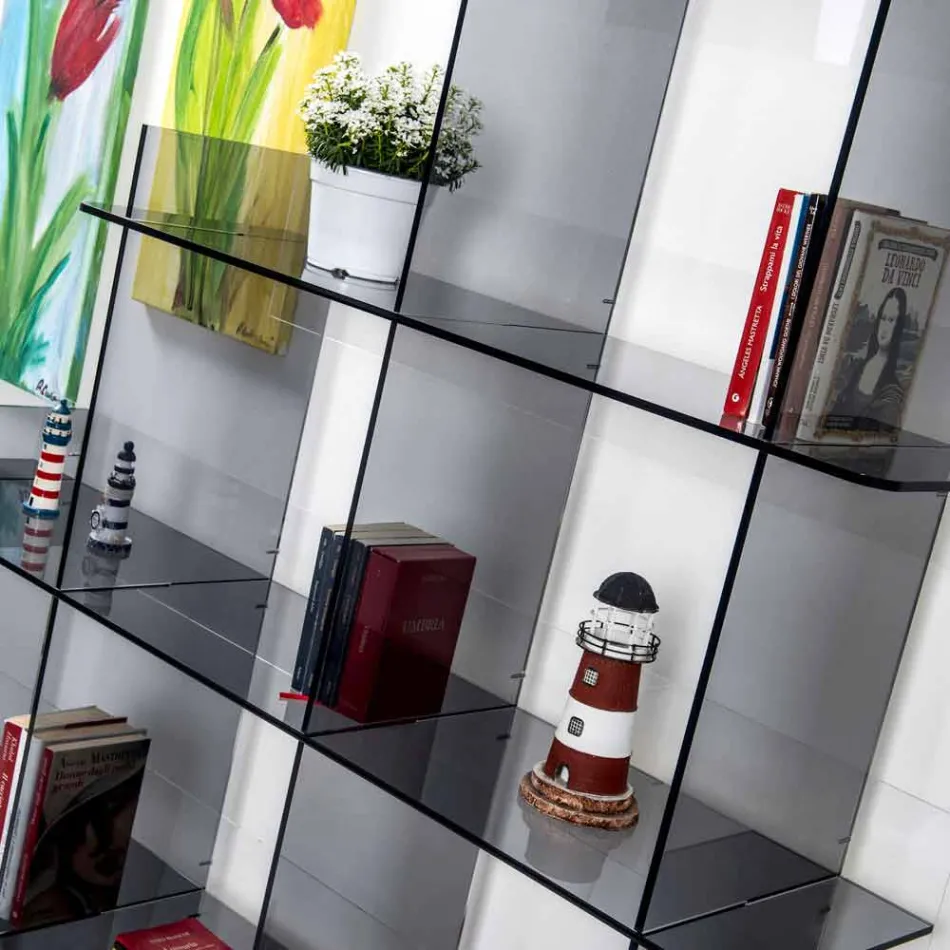 Bokhyllor rökt Sfera3 W180 x H180 x D30 cm, tillverkad i Italien Viadurini