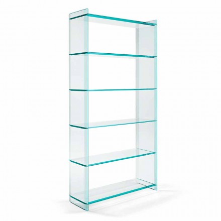 Vägg- eller fristående bokhylla i extraklearglasdesign 6 hyllor - ramen Viadurini