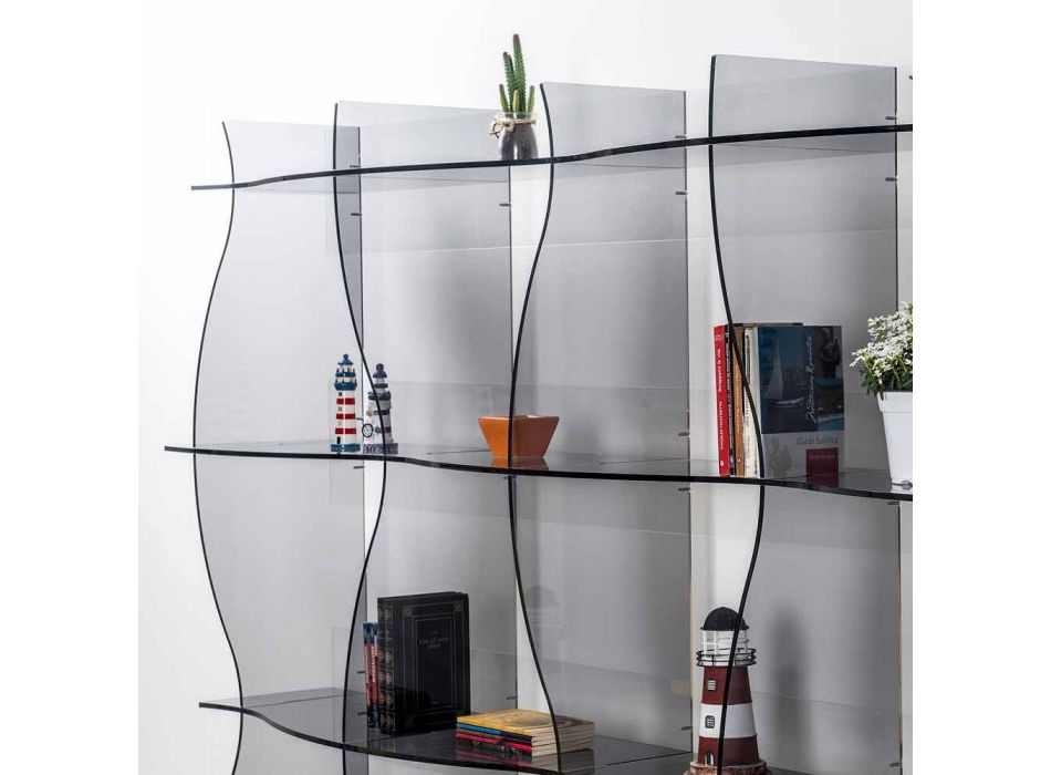 fristående bokhylla / vägg modern design Pam rökt, tillverkad i Italien Viadurini