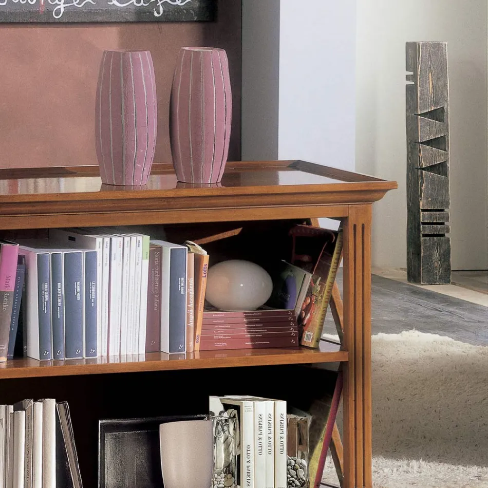 Låg bokhylla med trästruktur och öppna fack Tillverkad i Italien - Fauno Viadurini