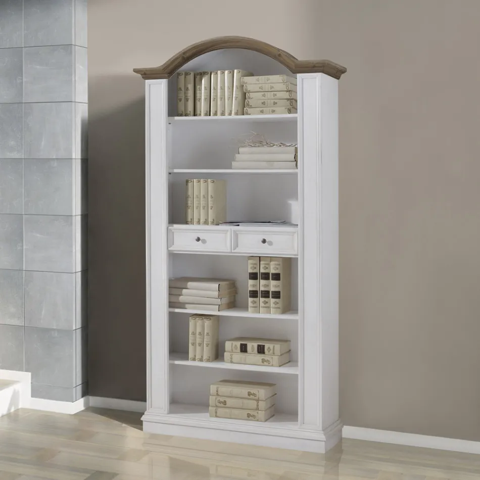 Bokhylla med 6 öppna fack och 2 lådor Made in Italy - Flora Viadurini