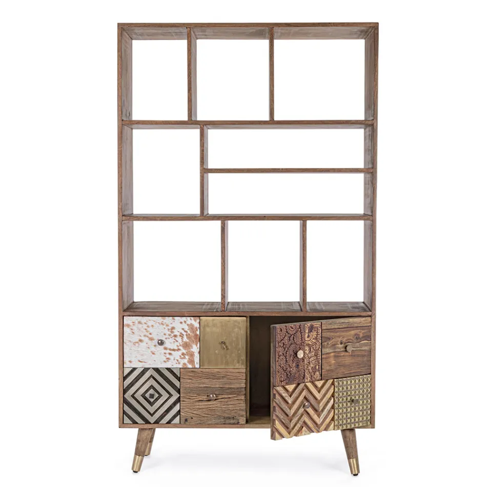 Vardagsrumsbokhylla i mangoträ och Homemotion återvunna dörrar - Auriel Viadurini