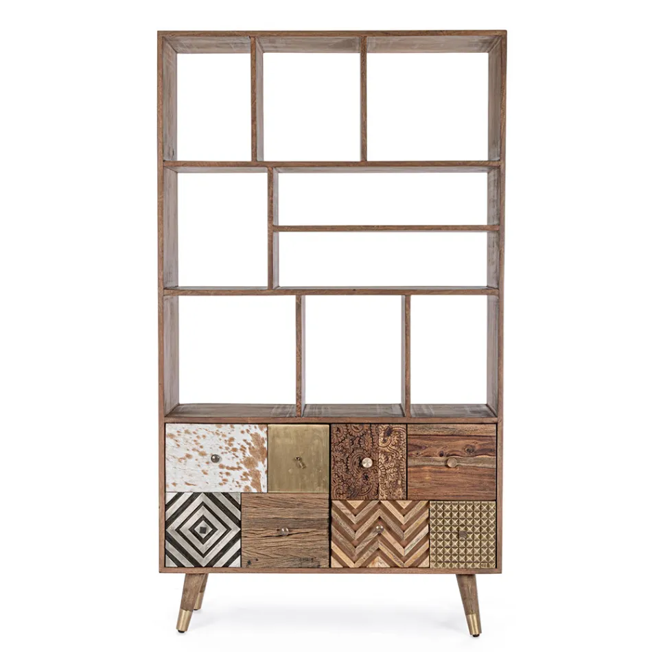 Vardagsrumsbokhylla i mangoträ och Homemotion återvunna dörrar - Auriel Viadurini