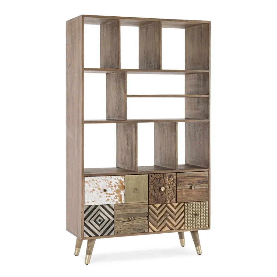 Vardagsrumsbokhylla i mangoträ och Homemotion återvunna dörrar - Auriel Viadurini