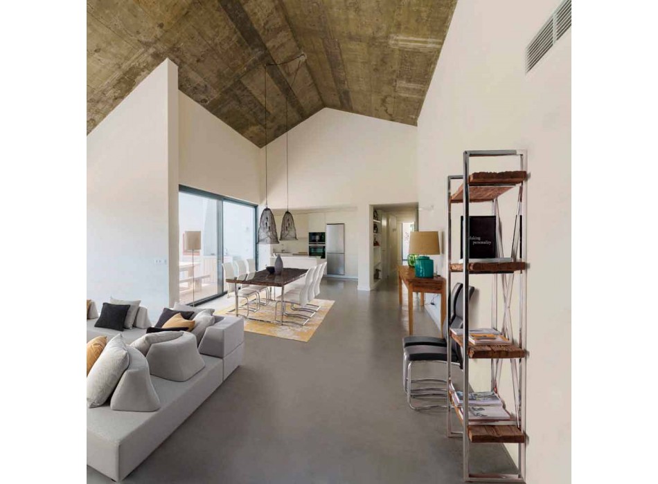 Homemotion Modern golvbokhylla i förkromat stål och trä - Lisotta Viadurini