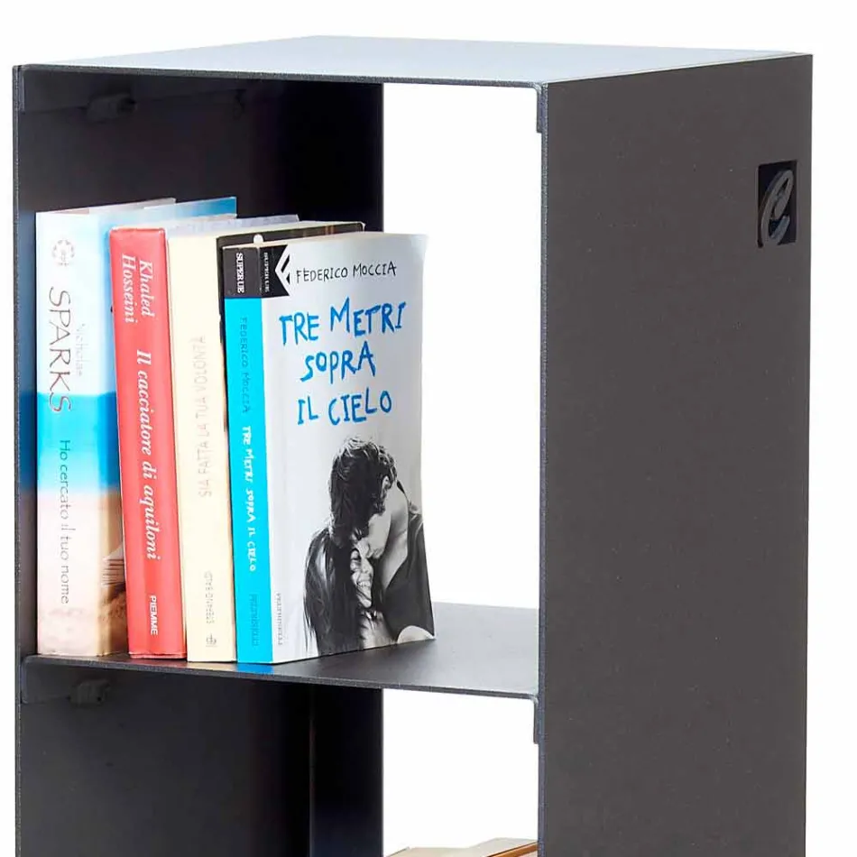Svart, röd, vit eller grå järn modern golvbokhylla tillverkad i Italien - Pls Viadurini