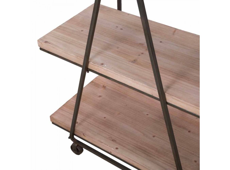 Modern golvbokhylla i industriell stil i trä och järn - Soline Viadurini