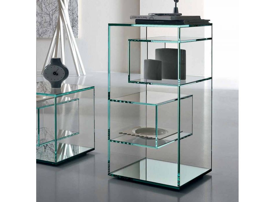 Fristående bokhylla med lågt vardagsrum i extra klart glas - Linzy Viadurini