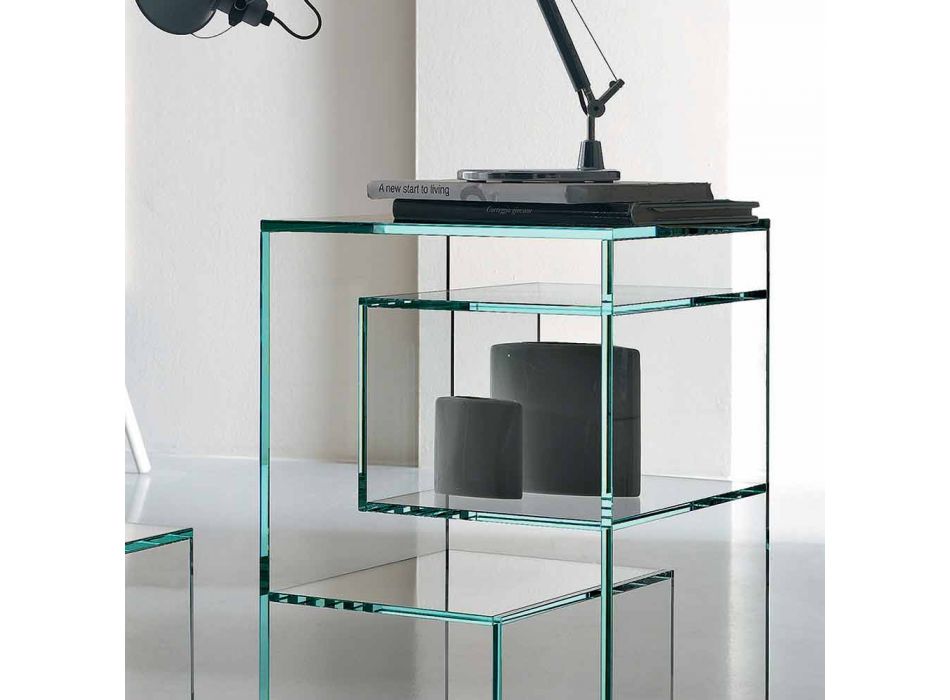 Fristående bokhylla med lågt vardagsrum i extra klart glas - Linzy Viadurini