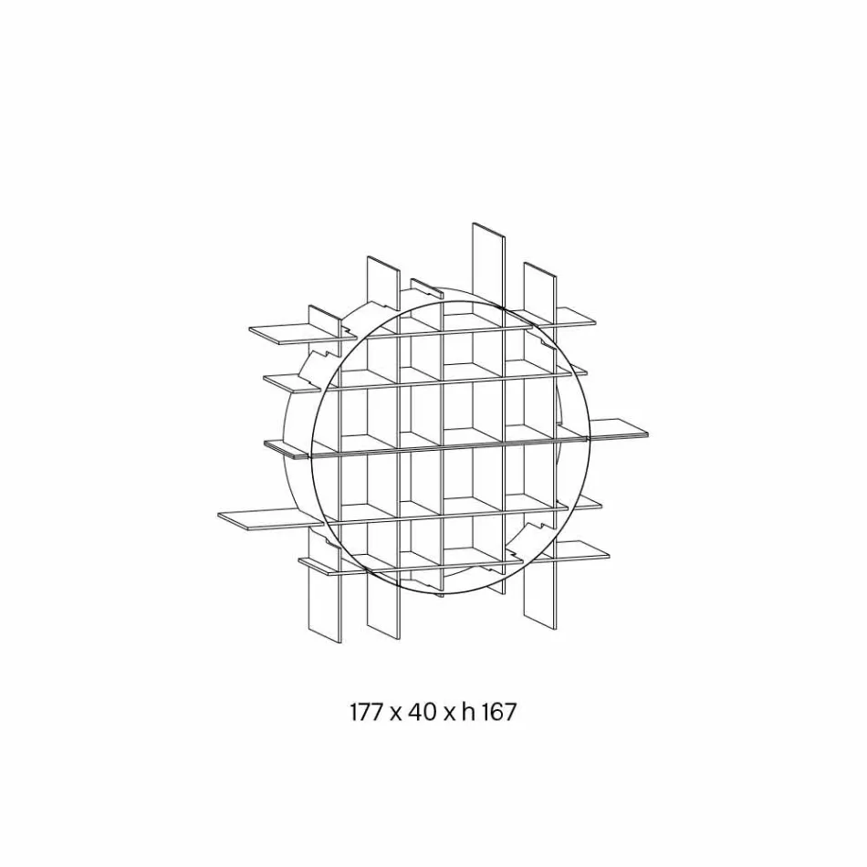 Fristående cirkelbokhylla i extraclearglas och borstad svart - Marco Viadurini