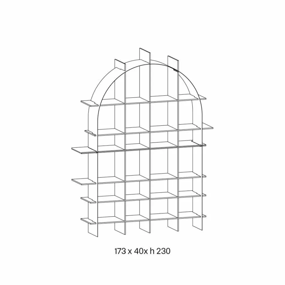Fristående välvd bokhylla i rökt glas och borstad bronsdesign - Marco Viadurini