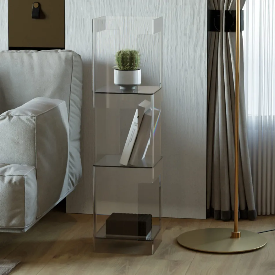 Fristående bokhylla i transparent eller rökt akrylkristall - Icaria Viadurini