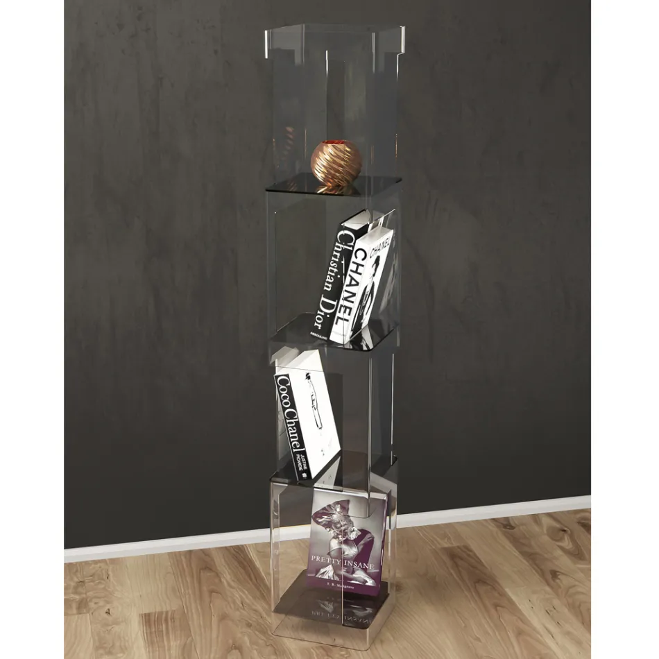 Fristående bokhylla i transparent eller rökt akrylkristall - Icaria Viadurini
