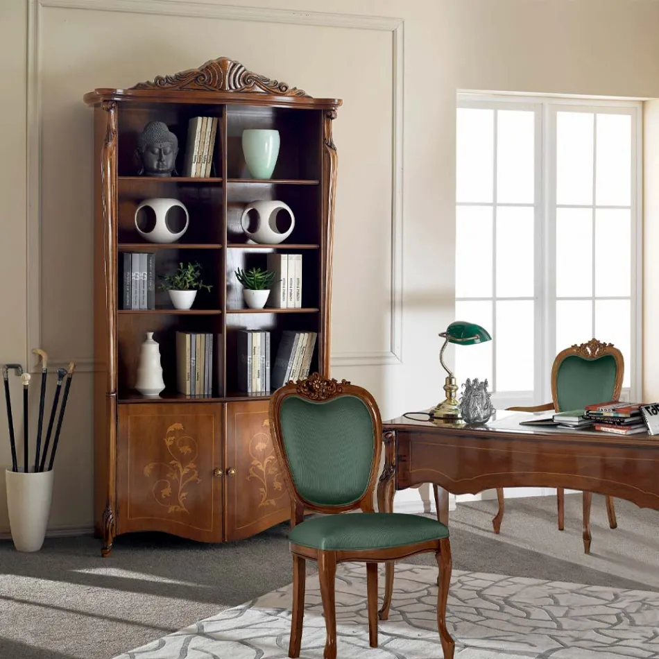 Inlagd bokhylla i Bassano valnötsträ med Made in Italy-dörrar - Commodo Viadurini