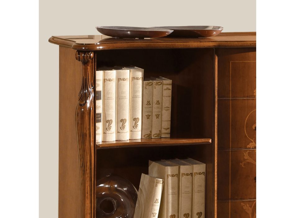 Inlagd bokhylla i valnötsträ med 4 lådor tillverkad i Italien - Caligola Viadurini