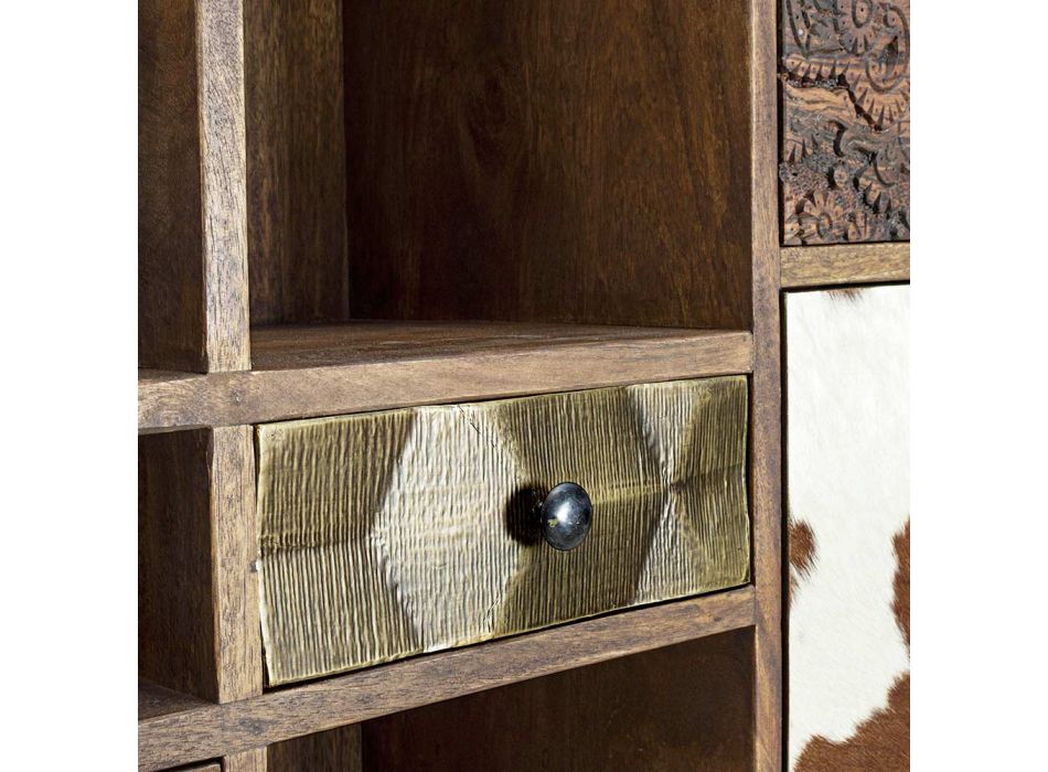 Mango-bokhylla och återvunna lådor med Homemotion-dekorationer - Auriel Viadurini