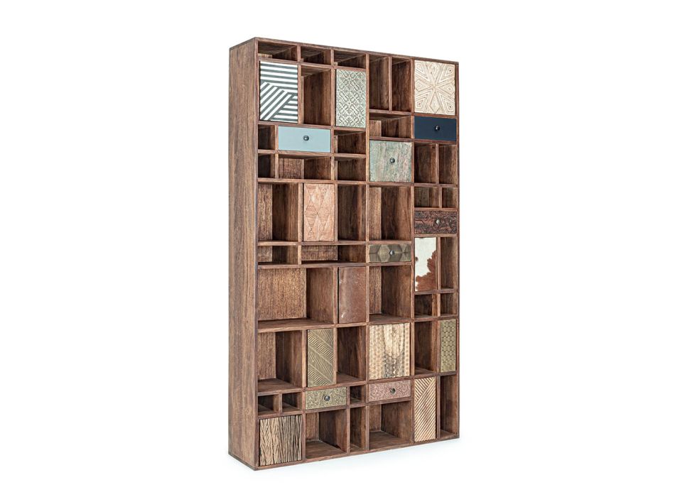Mango-bokhylla och återvunna lådor med Homemotion-dekorationer - Auriel Viadurini