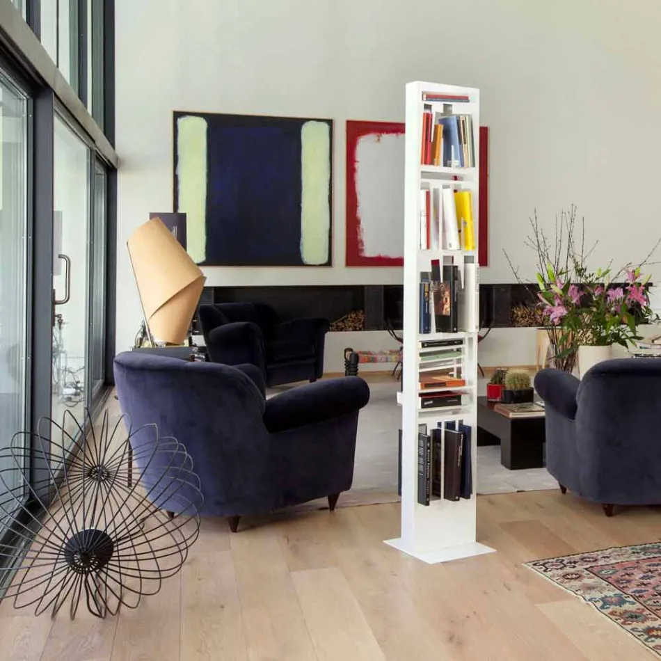 Modern golvbokhylla med vitmetallhyllor tillverkad i Italien - Bolivia Viadurini