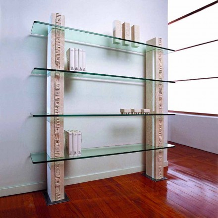 Modulär bokhylla i sten och glas med en modern Galene-design Viadurini