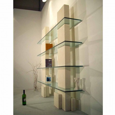 Modulär bokhylla i sten och glas med modern Poplia design Viadurini
