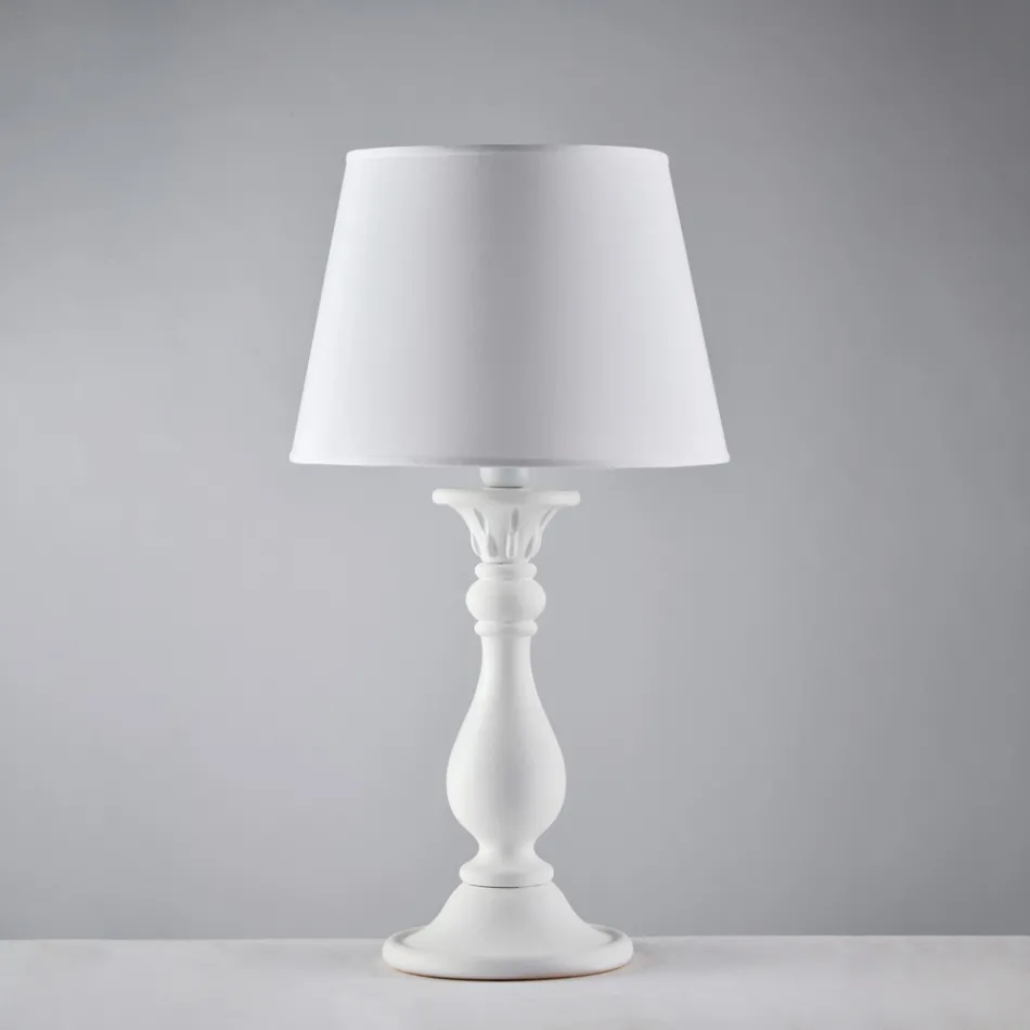 Trälampa med italiensktillverkad lampskärm för inredning - Siena Viadurini