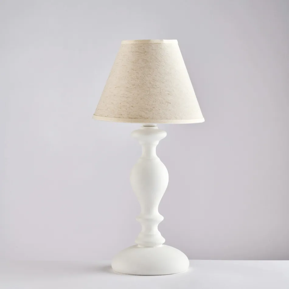 Trälampa med italiensktillverkad lampskärm för inredning - Toscana Viadurini