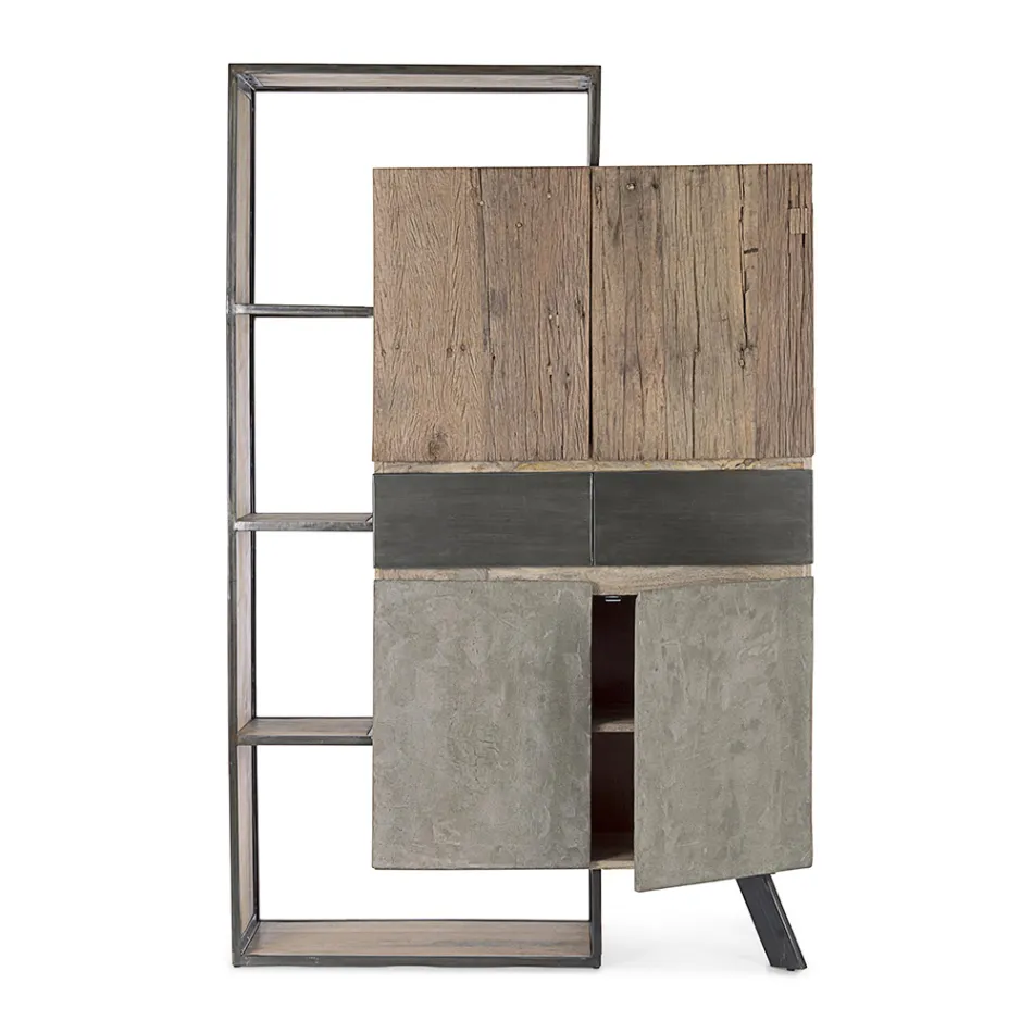 Skänk 2 dörrar 2 lådor i mangoträ och stål Homemotion - Signorino Viadurini