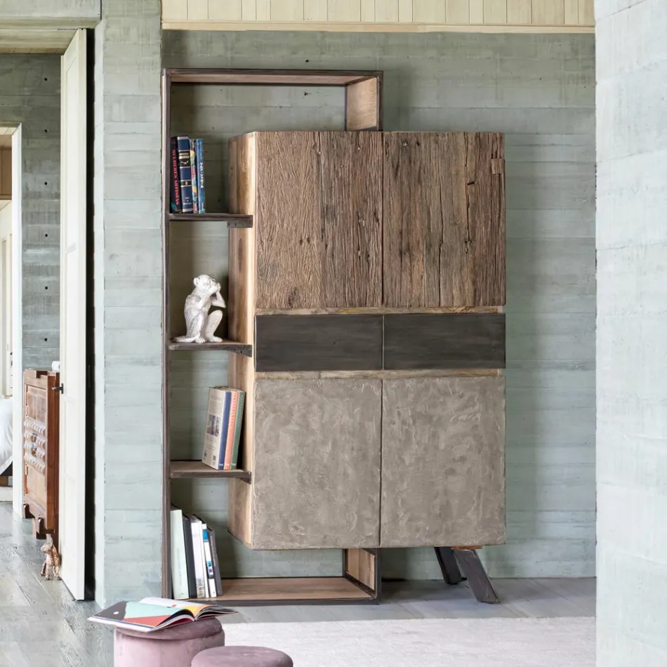 Skänk 2 dörrar 2 lådor i mangoträ och stål Homemotion - Signorino Viadurini