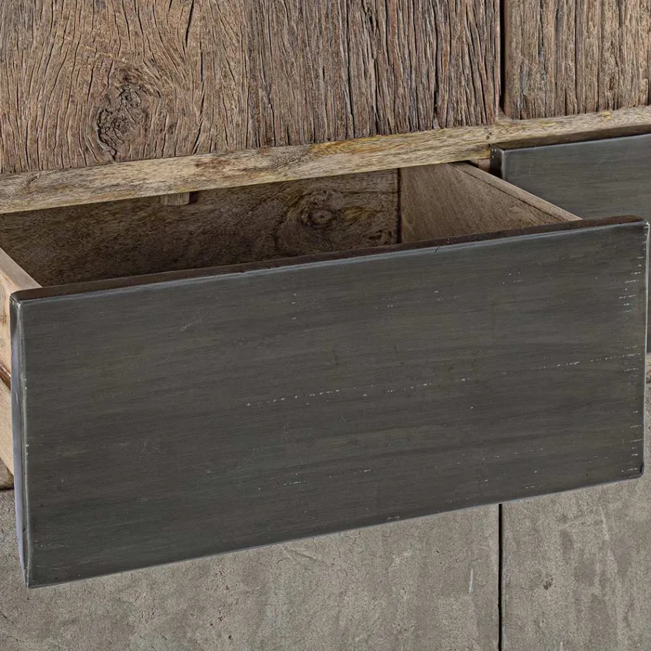 Skänk 2 dörrar 2 lådor i mangoträ och stål Homemotion - Signorino Viadurini