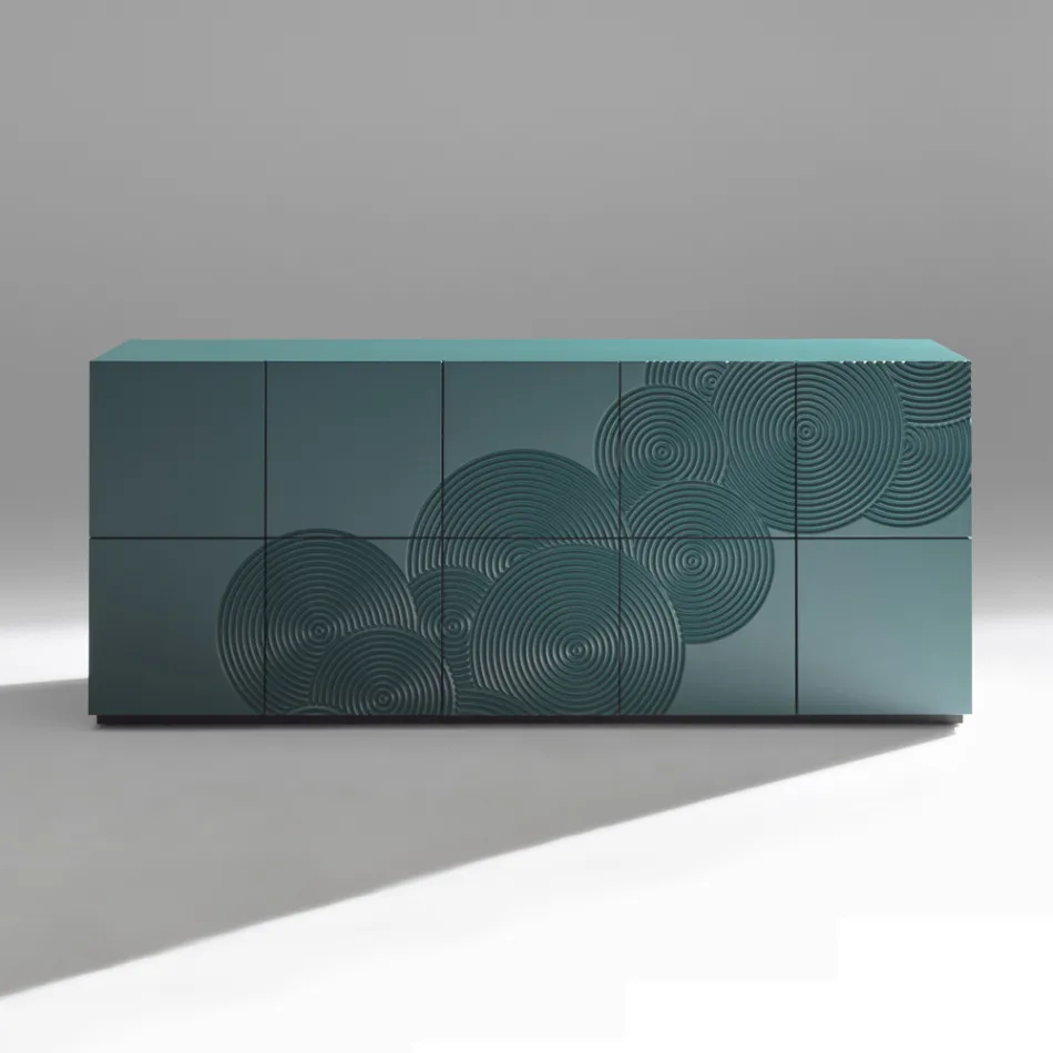 5-dörrars skänk i lackerad MDF med handgraverad och färdig dekoration - Krabba Viadurini