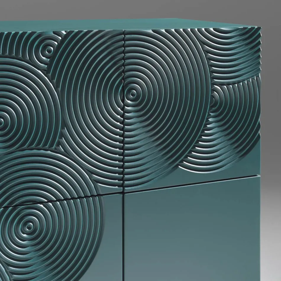 5-dörrars skänk i lackerad MDF med handgraverad och färdig dekoration - Krabba Viadurini