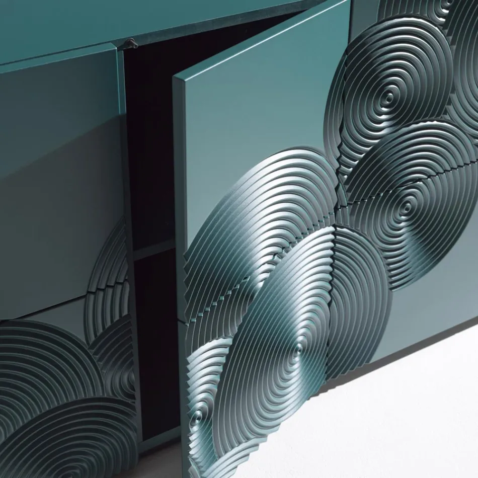 5-dörrars skänk i lackerad MDF med handgraverad och färdig dekoration - Krabba Viadurini