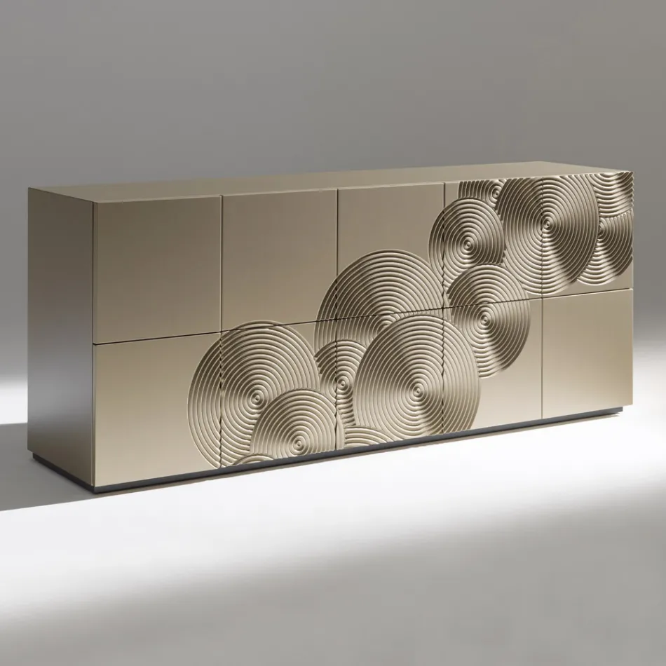 5-dörrars skänk i lackerad MDF med handgraverad och färdig dekoration - Krabba Viadurini