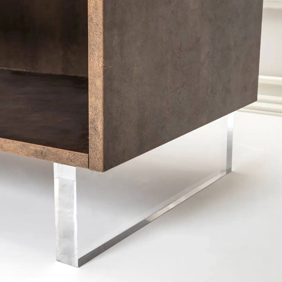 Skänk med 2 dörrar och 2 sidoöppna fack i melamin Tillverkad i Italien - Mus Viadurini