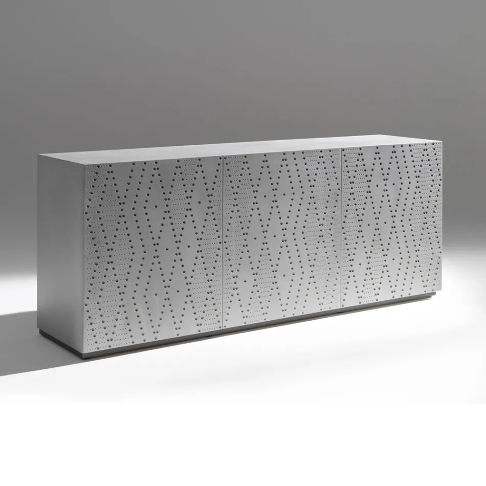 Skänk med 3 dörrar och 3 innerhyllor, dekoration i gjuterialuminium - Scorpion Viadurini