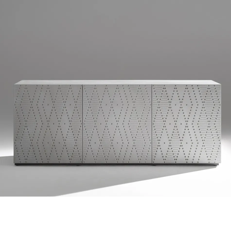 Skänk med 3 dörrar och 3 innerhyllor, dekoration i gjuterialuminium - Scorpion Viadurini