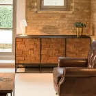 Skänk med 3 dörrar i Patchwork Återvunnet trä- och metallstruktur - skjut Viadurini