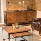 Skänk med 3 dörrar i Patchwork Återvunnet trä- och metallstruktur - skjut Viadurini