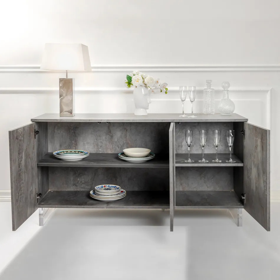 Skänk med 3 melamindörrar och plexiglasfötter Tillverkad i Italien - Musse Pigg Viadurini