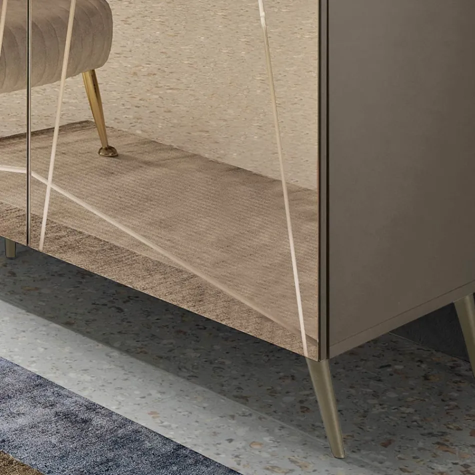 Skänk med 3 speglade glasdörrar och metallbas - Eleonora Viadurini