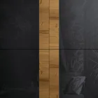 Vardagsrumsskänk med 4 dörrar i lantlig ekfinish och antracitglas - Ove Viadurini