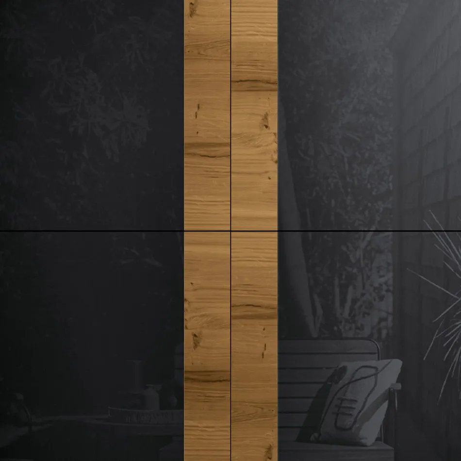 Vardagsrumsskänk med 4 dörrar i lantlig ekfinish och antracitglas - Ove Viadurini