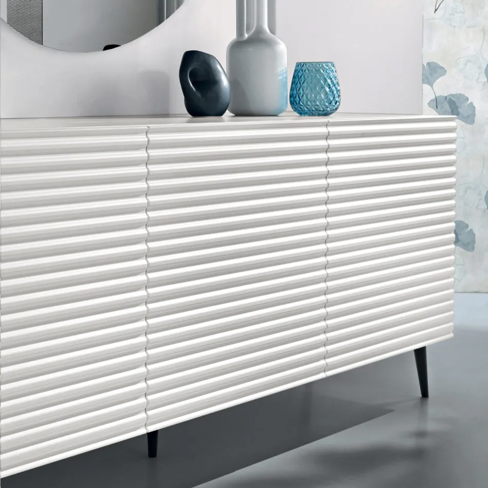 Skänk för vardagsrum med 3 dörrar i MDF täckt med lackerad PVC Tillverkad i Italien - Desideria Viadurini