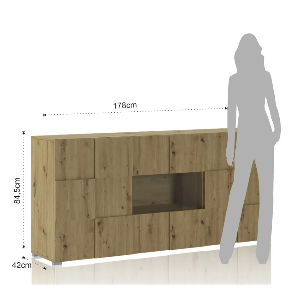 Vardagsrumsskänk med 4 gångjärnsdörrar och 1 öppet fack - Sodium Viadurini
