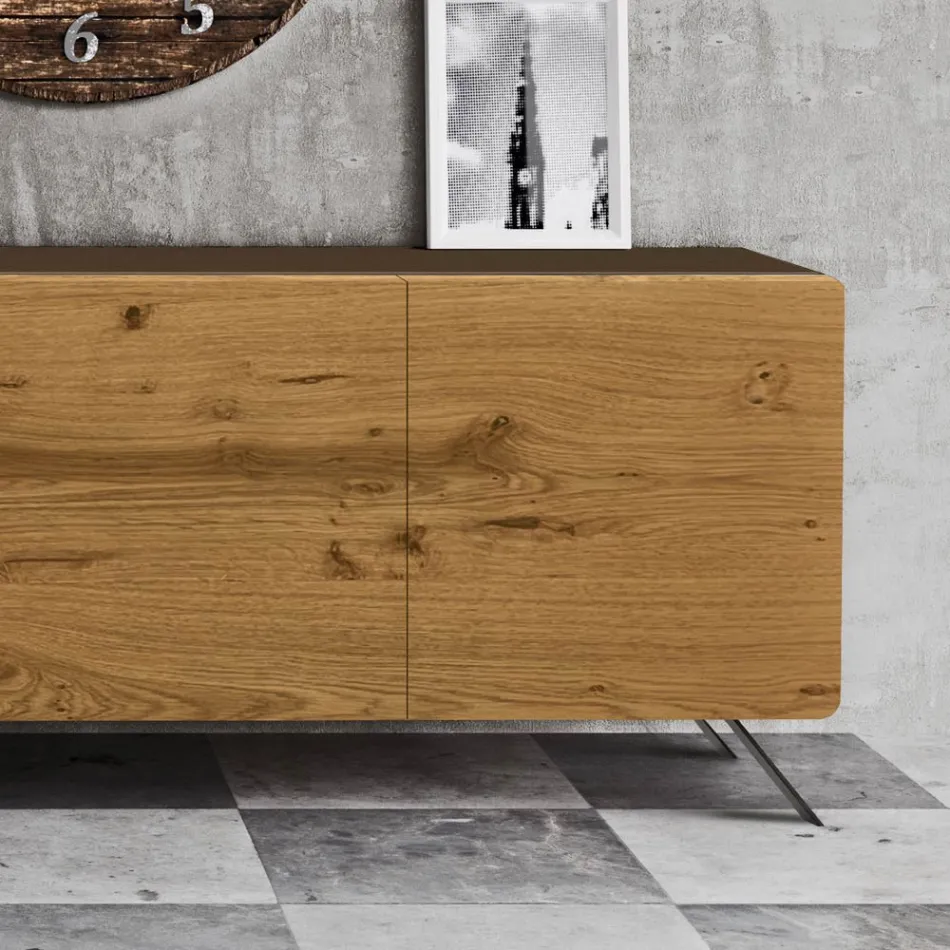 Vardagsrumsskänk med 4 dörrar i Country Knotted Oak Finish - Jämn Viadurini