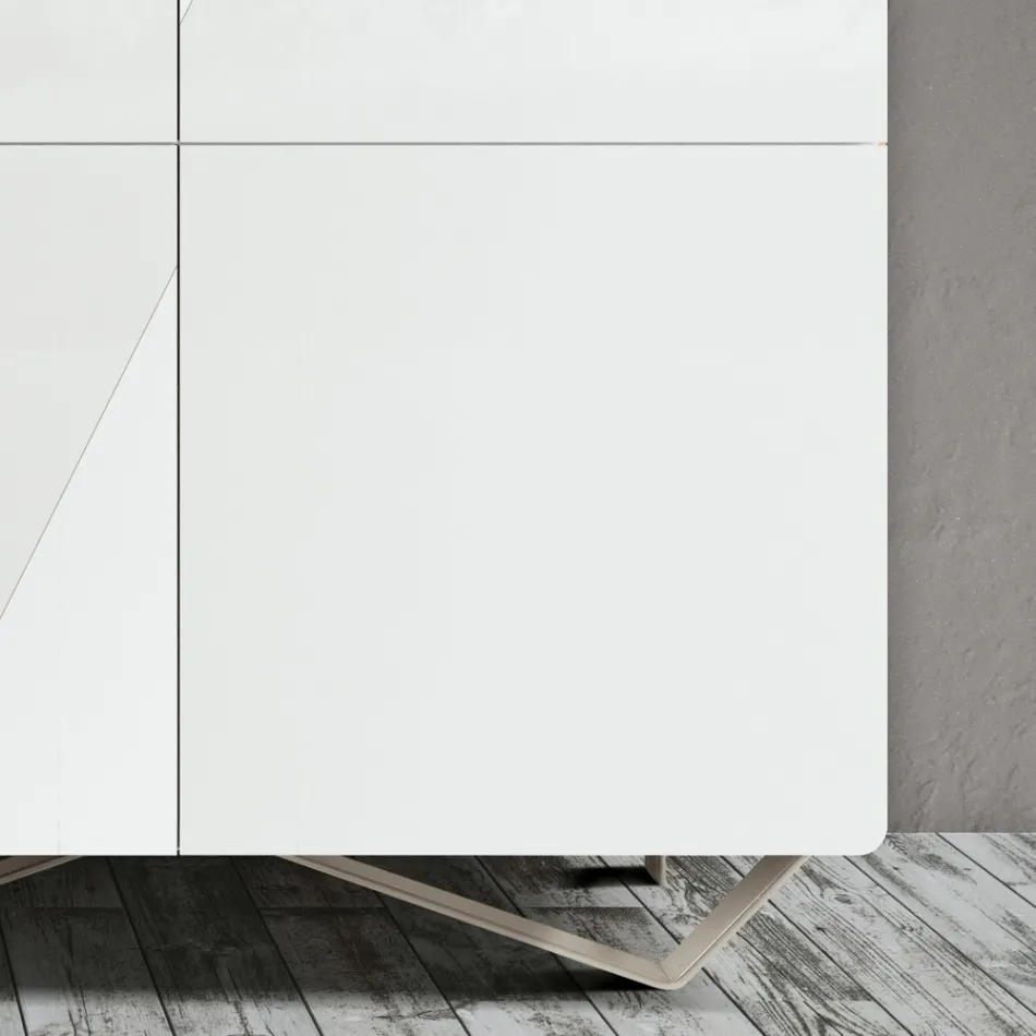 Vardagsrumsskänk med 4 dörrar i vit glasfinish Made in Italy - Eline Viadurini