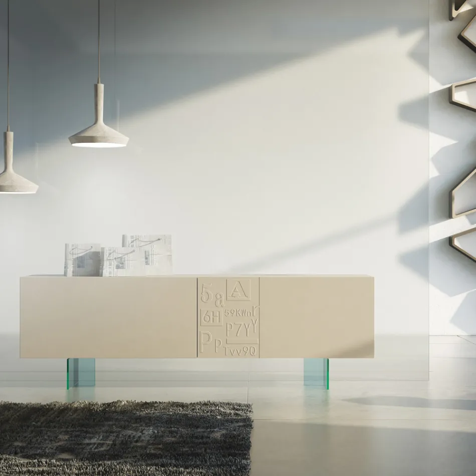 Vardagsrumsskänk i mattlackerad Mdf och glas Made in Italy - Ninetta Viadurini